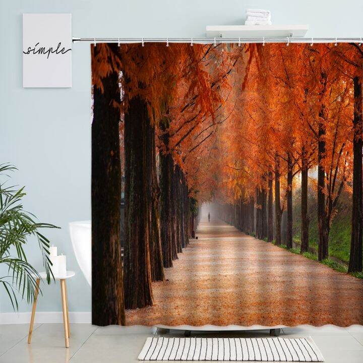 cw-pink-gray-flowers-shower-curtain-blossoms-park-floral-trees-road-landscape-scenic