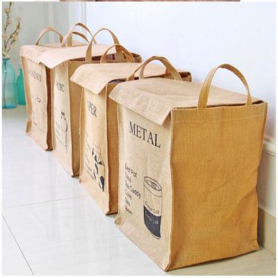 Jute Separate Recycling Waste Bin Bags for Kitchen Home Recycle Garbage Trash Sorting Bins Organizer Waterproof Baskets