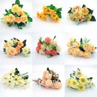 Mixed yellow autumn fake tea rose peony silk flower autumn gerbera daisy fake flower plastic DIY wedding home accessories decora