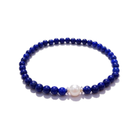 LiiJi Unique Stretched Yoga celet Lapis lazuli Pearl clet sterling silver Good for Wisdom Cleansing Serenity Truth Divinty