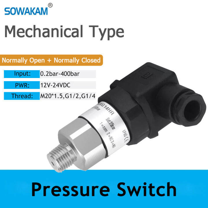 Mechanical pressure switch Normally open Normally closed Water Gas Oil