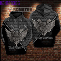 Black Harley-Davidson Double Eagle Head Motorcycles Engine Iron Honey Pattern 3D All Over Print Hoodie