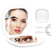 Mini Compact Led Makeup Mirror 3 Kinds Of Lights 5X Put Size Pocket Portable Makeup Mirror Travel Compact Foldable Makeup Mirror Mirrors