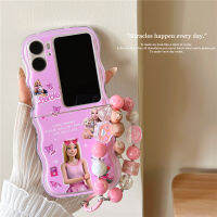 เคสตุ๊กตาบาร์บี้หยักสำหรับออปโป้ไฟนด์ N2ฝาพับนิ่ม TPU ลอนสีชมพูน่ารักป้องกันรอยขีดข่วนฝาครอบป้องกันโซ่