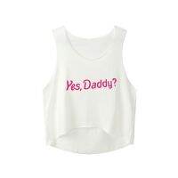 [In stock]Yes，Daddy？ สีชมพูพิมพ์ลายสไตล์ยุโรปและอเมริกาเสื้อกล้ามเชือกแขวนคอแบบไม่มีเชือกแขวนคอผู้หญิงเซ็กซี่สาวนุ่ม