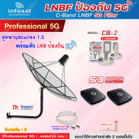 Thaisat C-Band 1.5M (ขางอยึดผนัง 50 cm.) + Infosat LNB C-Band 5G 2จุด รุ่น CG-2 + PSI S3 HYBRID 2 กล่อง พร้อม สายRG6 20 m.x2