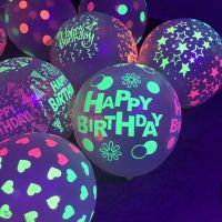 ✾ Happy Birthday Latex Balloons Glow In The Dark UV Glow Balloons Blacklight Reactive Neon Xmas Party Kids Birthday Luminous Decor