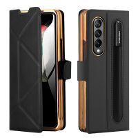 Capa เคส Samsung Galaxy Z Fold 4 5G หนังหรูหราเคสแบบพับปิดได้แม่เหล็กพร้อมฟิล์มกระจกหน้าช่องใส่ปากกาขาตั้ง (ใหม่)