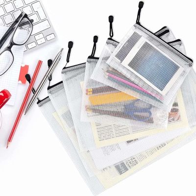 12PCS File Organizer, Plastic Mesh Zipper Bag, Multifunctional Waterproof Folder, ,Multiple Sizes