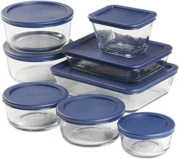 8 Piece Glass Food Storage Containers 2-Cup round with Mint Snugfit Lids