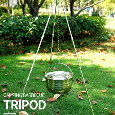 Portable Outdoor Picnic Camping Bonfire Tripod Triangle Support Cookware Stainless Steel Hanging Hook Cooking Pot Frame Tool
