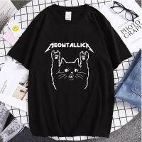 New Stylecat Meowtallica Cat Rock Music Printed Couple Fashion Style Wears Summer Cotton Popular Oversize Tshirts S-4XL-5XL-6XL