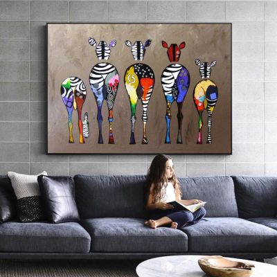บทคัดย่อ Zebra ผ้าใบศิลปะภาพวาดบนผนังสัตว์ที่มีสีสันพิมพ์สัตว์แอฟริกันภาพศิลปะสำหรับผนังห้องนั่งเล่น