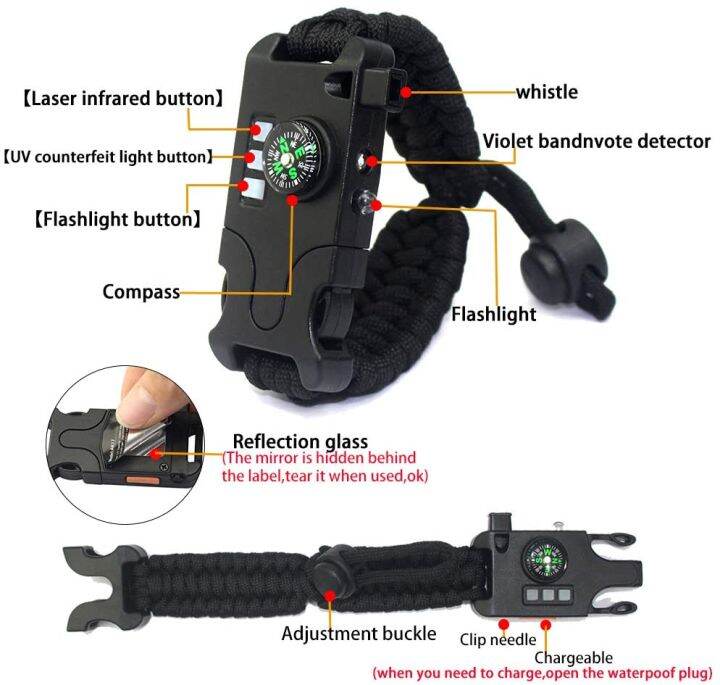 paracord-bracelet-survival-rechargeable-survival-wirst-with-led-flashlight-compass-whistle-laser-infrared-bracelet-for-travel-survival-kits