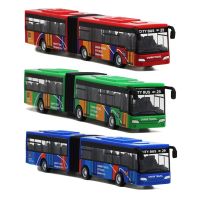 1:64รถบัสจำลองแบบ Bagian Ganda Panjang Aloi Mini Kendaraan Diecast Mobil Tarik Kembali Dengan Lampu Suara Bus Kilat Hadiah Mainanak-Anak