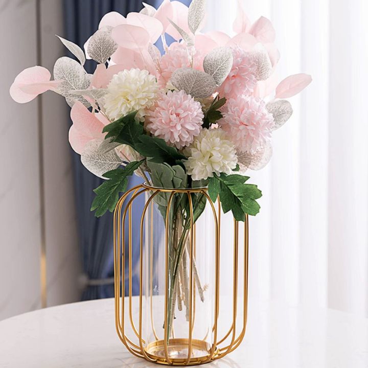 แจกันคริสตัลสำหรับดอกไม้แห้งแจกันแจกันดอกไม้ดีไซน์แจกันประดับบ้านกระจกโปร่งแสงการตกแต่งบ้านหรูหรา