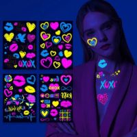 Fluorescent Heart Graffiti Face Tattoo Stickers Face Body Art Paint Glow Festival Nightclub Party Fancy Carnival Makeup Tattoo