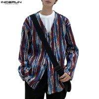 CODHaley Childe INCERUN Mens Ethnic V-Neck Button Up Colorful Striped Long Sleeve Knit Kimonos