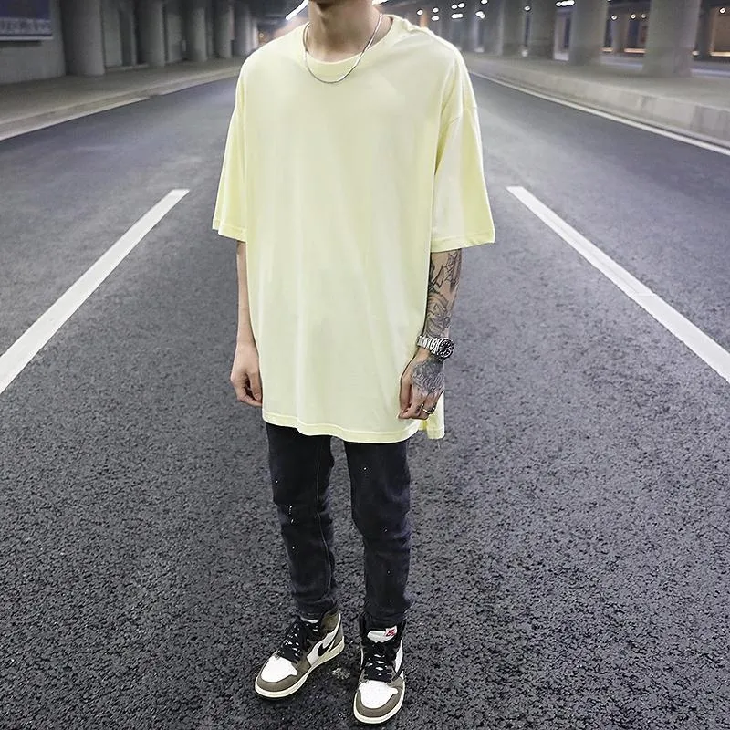 Nan 300 Large Size High Street-Style Front Short Long Back Slit Base Shirt  Hip Hop Street Loose-Fit Solid Color Half Sleeve T-shirt Fashion Man |  Lazada PH