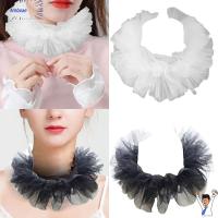 AMBOAE คอสเพลย์คอสเพลย์ ปกปลอม Tulle fluffy ruffled ชั้นวินเทจ ตัวตลกที่ตกแต่ง ตาข่ายคอเล็ก ห่อสร้อยคอ ที่อุ่นคอ ปกผ้าซาตินเนียนนุ่ม สำหรับผู้หญิง