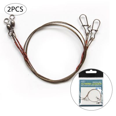 【CW】 2PCS/set Fishing Wire Leash with Rolling Swivel Pike Anti winding Tackle Accessories