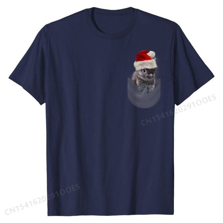t-shirt-pocket-grey-netherland-bunny-in-santa-hat-printing-cotton-mens-tops-amp-tees-customized-family-t-shirt