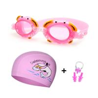 Swimming Goggles Children Swim Caps Ear Plug Set Cartoon Baby Boy Girl Waterproof Silicone Hat Kids Diving Glasses Pool Eyewear Goggles