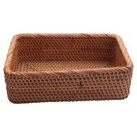 Hand-Woven Rectangular Rattan Wicker Basket Fruit Tea Snack Bread Picnic Cosmetic Storage Box Kitchen Household Tools