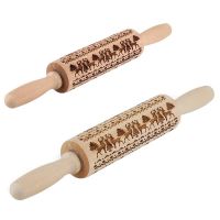 Embossed Rolling Pins Set, 2 Pcs Different Sizes Christmas Wooden Rolling Pins Parent-Child Reindeer Rolling Pins Pastry