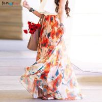 【CC】❉  Ladies Skirt Boho Floral Print Flared Pleated Waist Loose Vacation Outfit