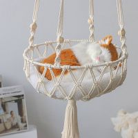 Macrame เปลญวนแมวลูกแมวแขวนตะกร้า,เตียงนอนสัตว์เลี้ยงแบบแกว่งได้เตียงนอนแมวในบ้าน