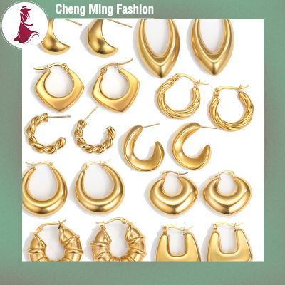 ต่างหูผู้หญิง Cheng Ming รูปเรขาคณิต C ต่างหูทองคำเครื่องประดับอัญมณีสำหรับผู้หญิงหญิงสาว