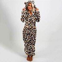 Women Plush Animal Onesies Long Sleeve Jumpsuit Pajamas Winter Warm Romper Nightwear Hooded Pajama Sleepwear Ladies Homewear