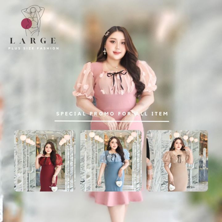 style-plus-size-dress-ds04-ชุดเดรสสาวอวบ-บาร์บี้-ปอม-ปอม-l40-43-ชุดแฟชั่นผู้หญิง-ชุดเดรสยาว-ชุดผู้หญิง-ชุดสาวอวบ-แบรนด์ไทย