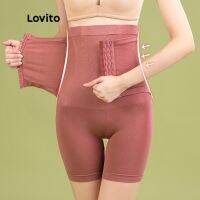 Lovito Casual Plain Button Front Multi Waistband Boyshorts Corsets Shapewear for Women L48L053 (Apricot/Dusty Pink/Black)