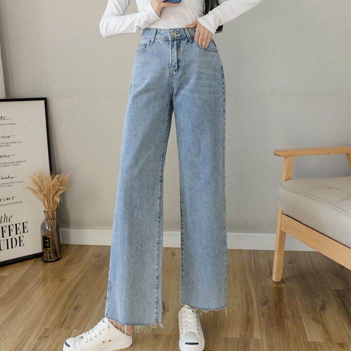saferido  Autumn New Blue Solid Simple Jeans With Belt Male Casual Mopping Denim Pants Men Oversized Zipper Wide Leg Jean Pants