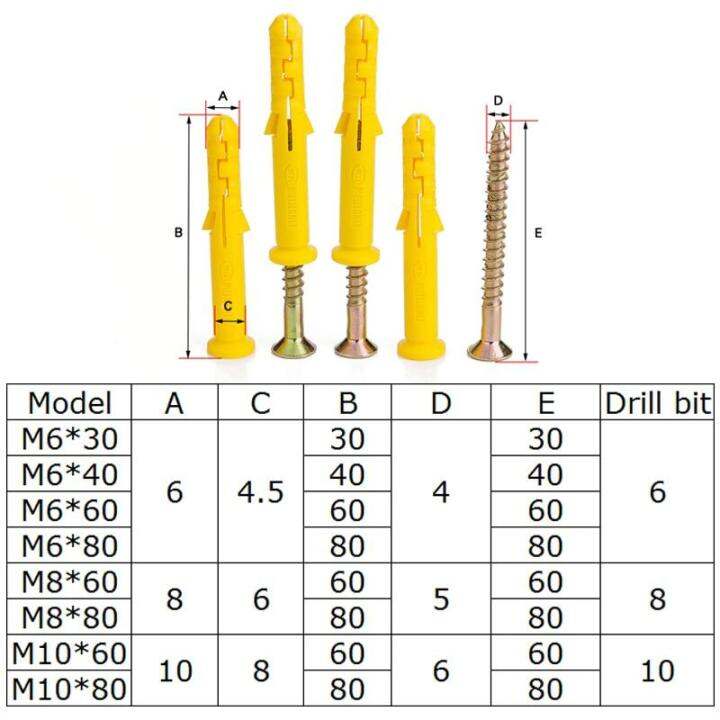 nindejin-10pcs-ขนาดเล็กปลาสีเหลืองมาตรฐานตัวยึดไนลอน-self-tapping-สกรูพลาสติกหลอดเหล็กขยายสลักเกลียว-m6-m8-10