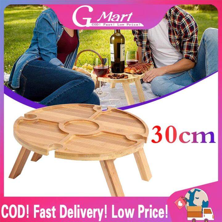 Garden Party Wooden Outdoor Folding Picnic Table Glass Holder Round