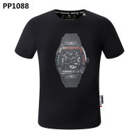 คุณภาพสูงผู้ชาย Philipp Plein เสื้อยืดแขนสั้นผ้าคอตตอนพิมพ์ลายตัวอักษรเสื้อ PP เสื้อยืดสุดเท่