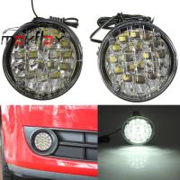 MovFlax ไฟวิ่งกลางวันรถ18LED 12V ไฟสีขาวไฟไฟตัดหมอกกลมสำหรับรถบรรทุก SUV ATV มอเตอร์ไซค์รถจักรยาน2ชิ้น