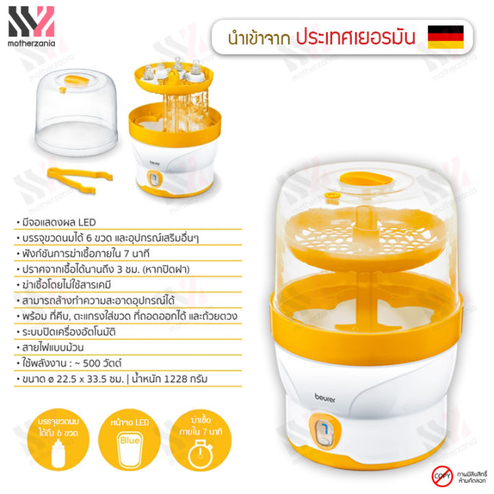 พร้อมส่ง-เครื่องนึ่งขวดนม-beurer-steam-steriliser-by76-ฆ่าเชื้อได้ไว-บรรจุได้ถึง-6-ขวด-พร้อมอุปกรณ์-baby-bottle-sterilizer-เครื่องทำความสะอาดขวดนม