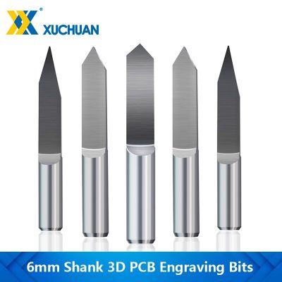 เครื่องตัดมิลลิ่ง 3D 10pcs 6mm Shank Flat Bottom Engraving Bits V Shape Carving Cutter 20-90Degrees PCB Carbide End Mill