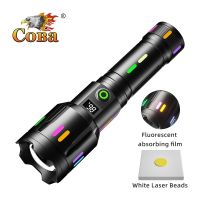 COBA LED Flashlight Fluorescent Absorbing Film Luminous Colorful Zoom Tactical Flashlight Rechargeable Battery Display Camping