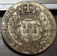 1818 R Brazil 640 Reis - Joao Vi เหรียญแผ่นเหล็ก