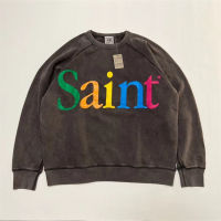 SAINT MICHAEL เสื้อสเวตเตอร์หลากสีสันสำหรับผู้ชายผู้หญิง1:1เสื้อคอกลมมีฮู้ดคุณภาพสูงพิมพ์ลาย