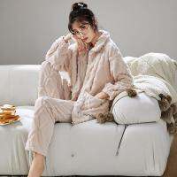 Fsyew74wgyi Flannel ฤดูใบไม้ร่วงและฤดูหนาวชุดนอนสตรี Nightgown หนา Plus กำมะหยี่ Coral ขนแกะ Hooded ชุดคลุมอาบน้ำน่ารักยาวบริการบ้าน