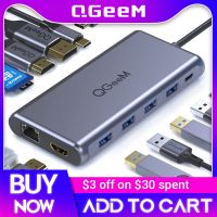 {Shirelle Electronic Accessories} QGeeM Dual 4K DP HDMI USB C ศูนย์กลางสำหรับ Macbook Pro Triple Display Type To Micro SD Card Readers RJ45อะแดปเตอร์ USB3.0 PD