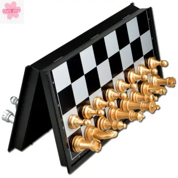  Classic Game Collection Metal Chess Set with Deluxe Wood Board  and Storage - 2.5 King, Gold/Silver/Brown (985) : Toys & Games