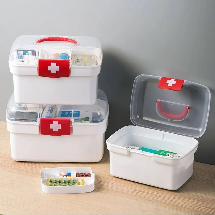 Large Capacity Family Medicine Organizer Box Portable Plastic First Aid Kit Medicine  Storage Container Family Emergency Kit Box