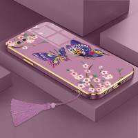 เคสสำหรับโทรศัพท์ OPPO A5 A12E A3S AX5 C1ผีเสื้อสวยหรูหราพร้อมกล้องป้องกันดอกไม้เคสโทรศัพท์ขอบชุบฝาครอบซิลิโคนนิ่มพร้อมฟรีสายคล้อง